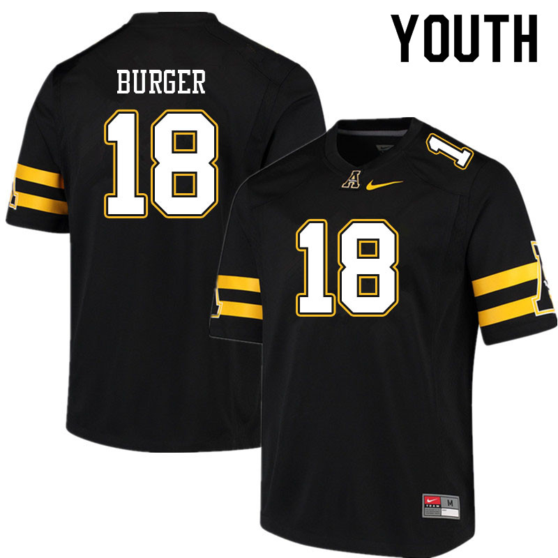 Youth #18 Ryan Burger Appalachian State Mountaineers College Football Jerseys Sale-Black